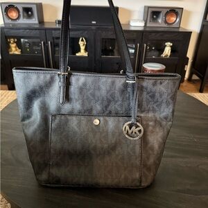 Michael Kors Black MK Monogram Tote with Logo Charm
